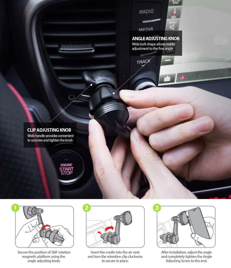 [Australia - AusPower] - Ringke Power Clip Wing Magnetic Car Mount Phone Holder Premium Air Vent Cradle 360° Rotation Long Reach Neck Cell Phone Automobile Cradles for Universal Smartphone 