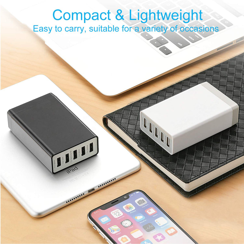 [Australia - AusPower] - 5 Port USB Wall Charger Hub, 40W 8A, Desktop USB Charging Station for Multiple Devices, Multi Ports USB Charger for Phones, Tablets and More 