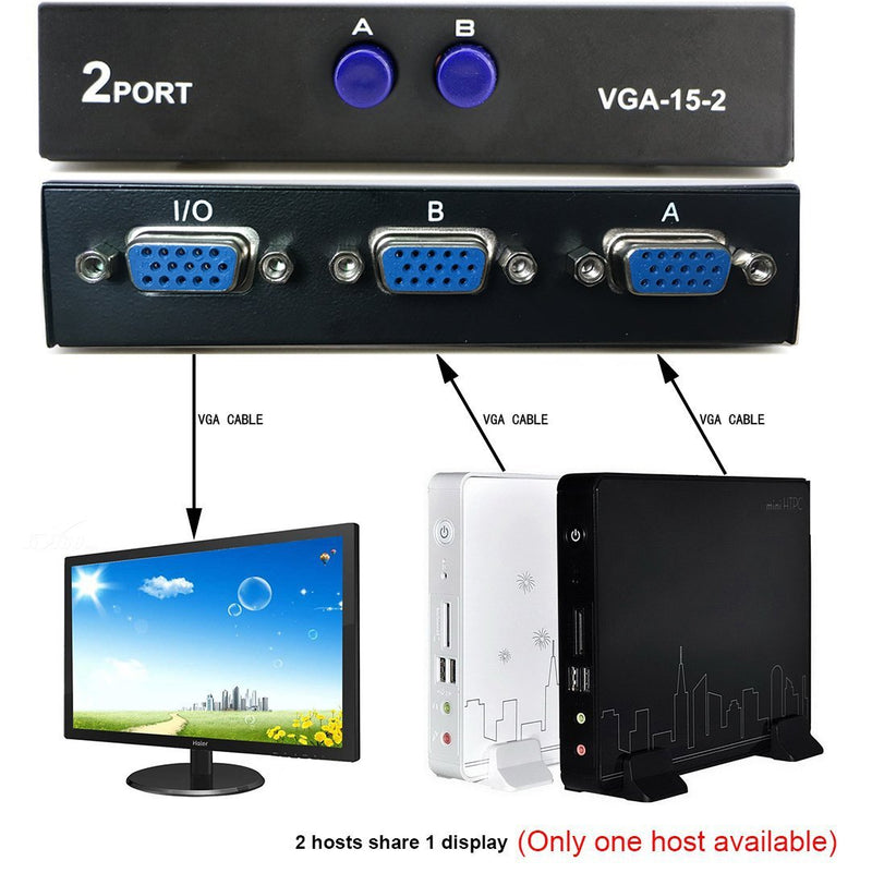[Australia - AusPower] - PASOW VGA 2 in 1 Out 2 Port VGA Switch Press Button Two Way VGA Vedio Switch for PC TV Monitor -Black 
