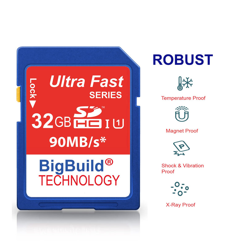 [Australia - AusPower] - BigBuild Technology 32GB Ultra Fast SDHC 90MB/s Memory Card Compatible with FUJIFILM FinePix XP120, XP130, XP140, GFX 100/100S, 50R/50S/50S II Camera Blue / Size: 32GB 