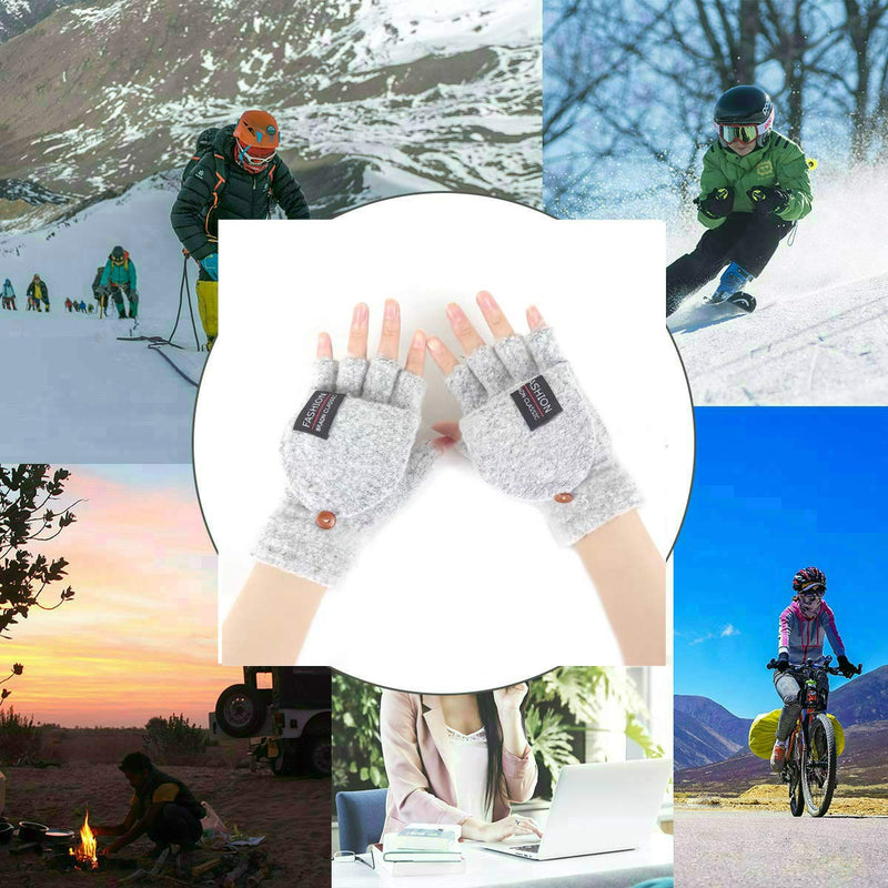 [Australia - AusPower] - Women's & Men's USB Heated Gloves Knitting Hands Full & Half Heated Fingerless Heating Warmer with Button Washable Design, Mitten Winter Hands Warm Laptop Gloves Gray 