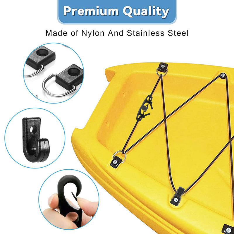 [Australia - AusPower] - Kayak Deck Rigging Kit - Kayak Bungee Cord with Bungee Cord Hooks Fishing Rigging D-Ring Cord J-Hooks with Screws for Kayak Boat Canoe Outfitting Fishing Camping etc Kayak Deck Rigging Kit-Black 