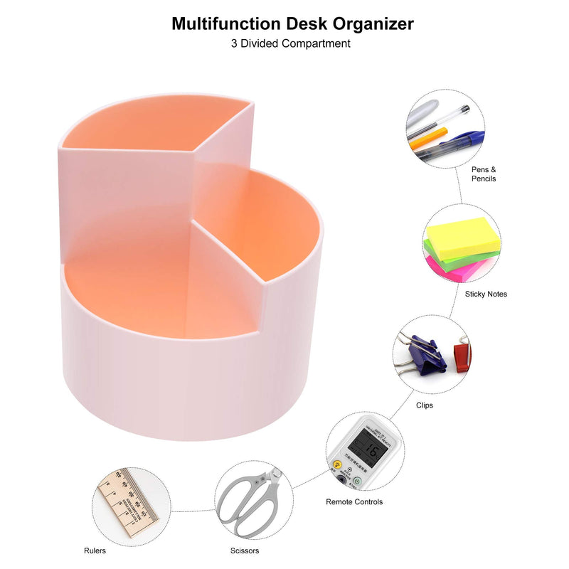 [Australia - AusPower] - Siveit Rotating Pen Holder, 3 Slots 360-Degree Spinning Pencil Pen Desktop Organizer Cute Pencil Cup Pot for Home, Office, Kids (Peach Pink) 