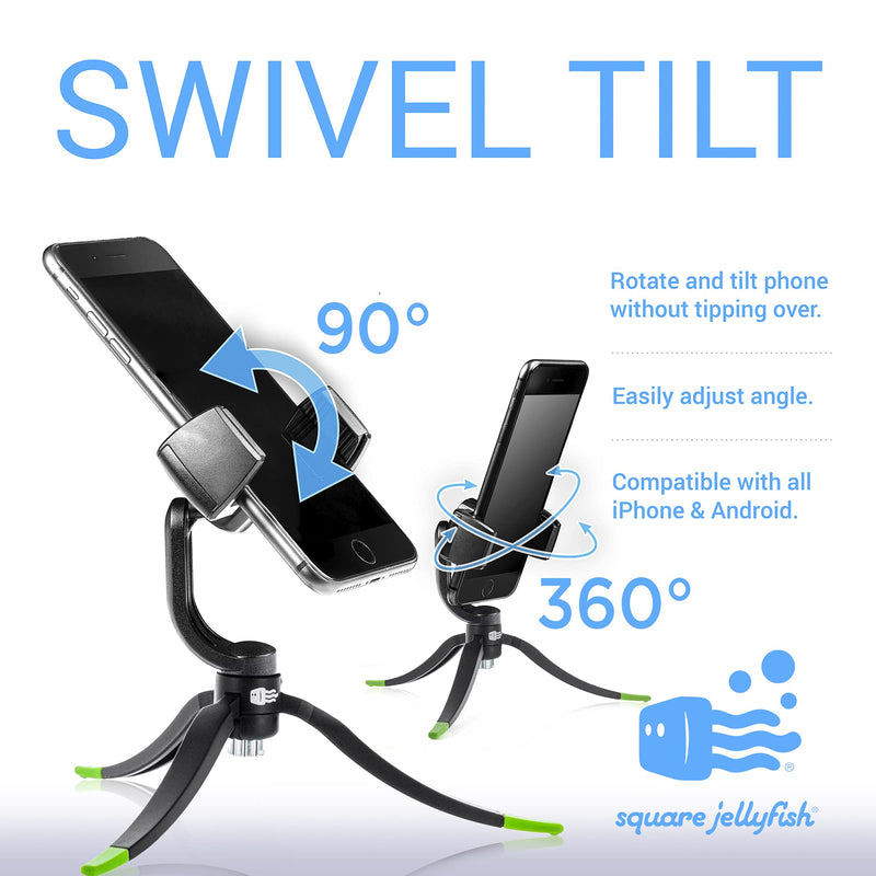 [Australia - AusPower] - Square Jellyfish Cell Phone Tripod Stand and Cell Phone Mount - Smartphone Tripod Compatible with All iPhone and Android Smartphones - Small Tripod, Handheld for Video, Desk, or Traveling Tripod and 360 Mount 