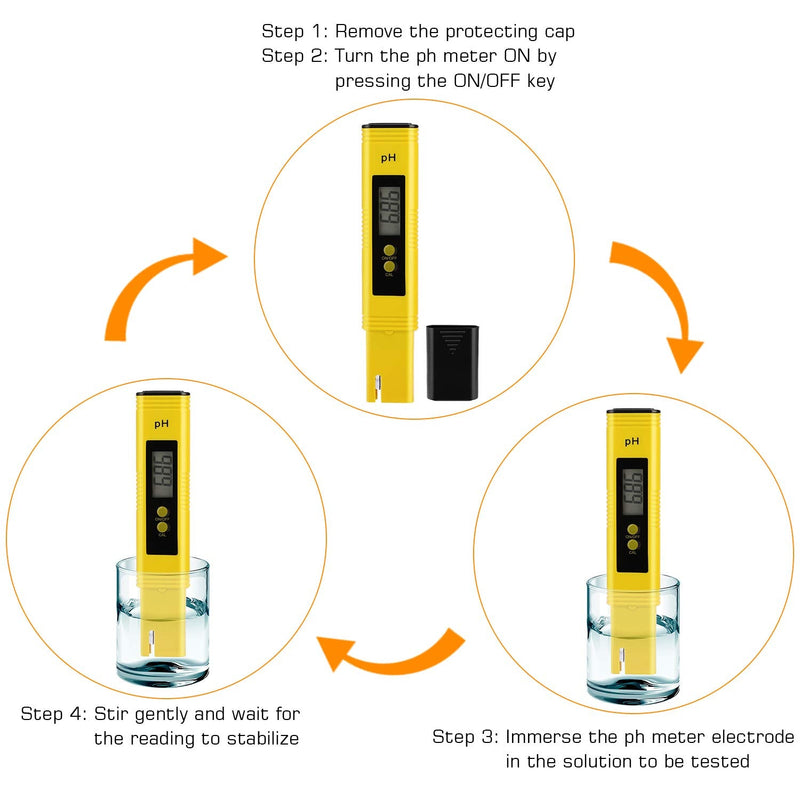 [Australia - AusPower] - PH Meter for Water Hydroponics Digital PH Tester Pen 0.01 High Accuracy Pocket Size with 0-14 PH Measurement Range for Household Drinking, Pool and Aquarium (Yellow) Yellow 