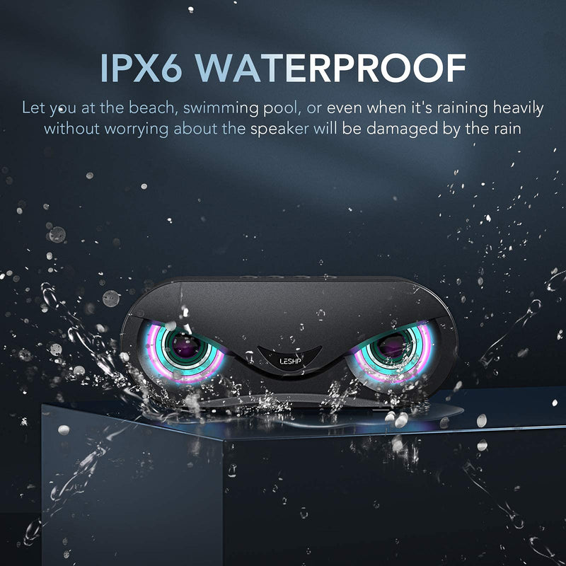 [Australia - AusPower] - Portable Bluetooth Speakers, LESHP Wireless Bluetooth Speaker, with Gradient Light, Bluetooth 5.0, 3D Stereo, IPX6 Waterproof, 15 Hours of Playback Time, Suitable for Home, Outdoor, Travel 