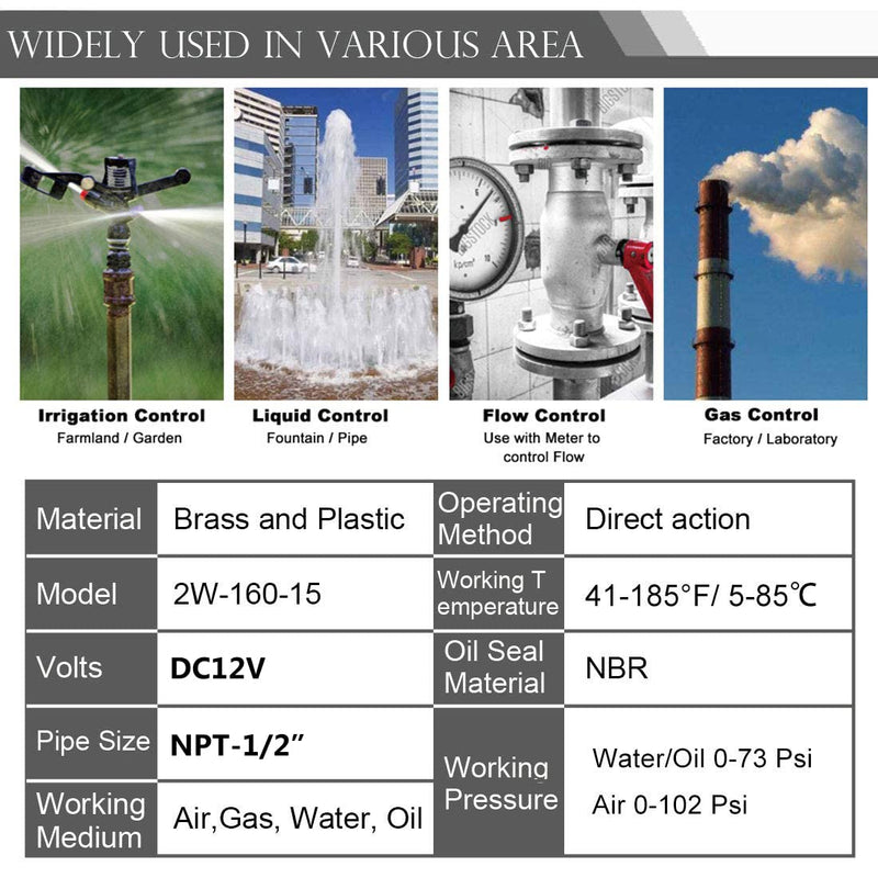 [Australia - AusPower] - Beduan Brass Electric Solenoid Valve, 1/2" 12V Air Valve Normally Colsed for Water Air Gas Fuel Oil 1/2"-12V 