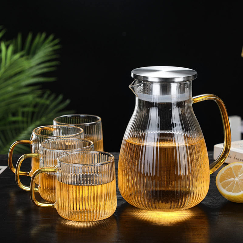 [Australia - AusPower] - Lyellfe 51Oz Glass Pitcher with Handle and Lid, Heat Resistant Water Beverage Pitcher, Borosilicate Tea Pitcher Jar for Hot/Cold Water, Milk and Homemade Beverage, 1.6 Quart 