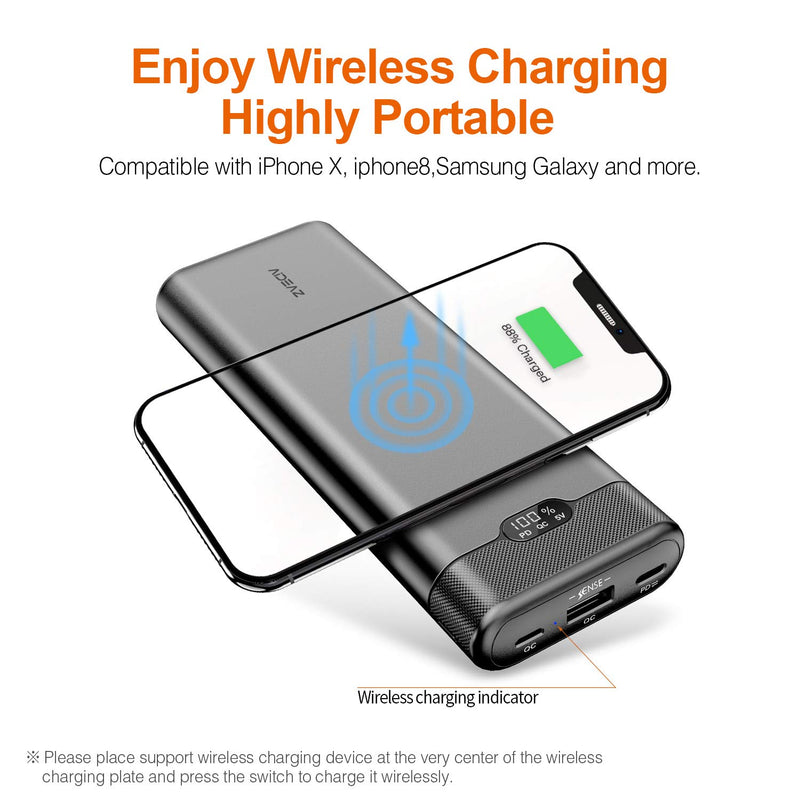 [Australia - AusPower] - Portable Phone Charger 20000mAh Wireless Power Bank, AIDEAZ 18W PD USB C Battery Pack, LCD Display, External Battery Charger Compatible with iPhone 11/XS/X/XR/12/12 mini/12 Pro Max & Samsung Galaxy Gray-20000mAh 