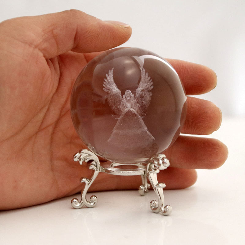 [Australia - AusPower] - 2.36in 3D Laser Crystal Guardian Angel Figurine Crystal Ball Paperweight with Stand Base - 3D Engraving Crystal Praying Angel Gift Home Decor Angel001 