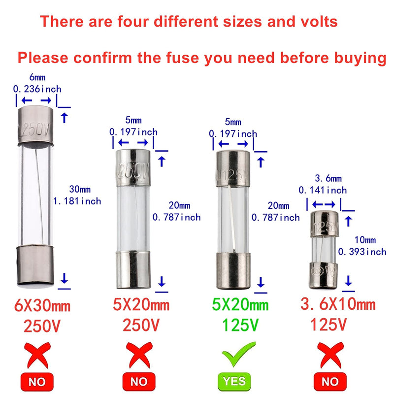 [Australia - AusPower] - BOJACK F0.5AL125V 5x20 mm 0.5A 125V fuses 0.2x0.78 Inch 0.5 amp 125 Volt Fast-Blow Glass Fuses(Pack of 20 Pcs) 