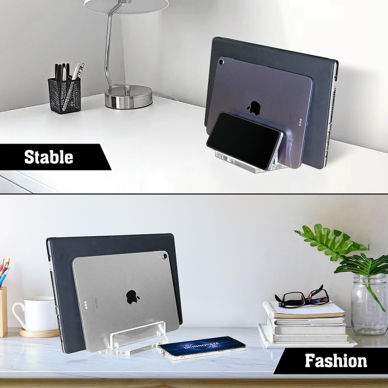 [Australia - AusPower] - UCINNOVATE Vertical Laptop Stand, Acrylic Laptop Holder Desk with Adjustable Dock, Dual Desktop Notebook Stand Fits All MacBook/Surface/Gaming Laptop/iPad/Pro/Chromebook/HP/Dell/Computer/Keyboard Acrylic Vertical Laptop Stand(clear) 