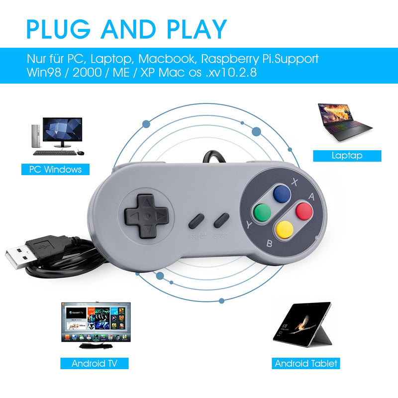 [Australia - AusPower] - Rii Game Controller, SNES Retro USB Controller, Classic Gamepad Joystick, PC Super Classic Joypad Gamestick for PC, Raspberry Pi, Windows MAC Liunx, Android GP100 (Grey, 2 Pack) 