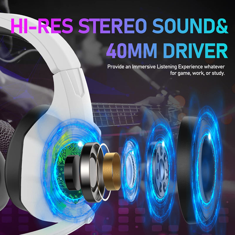 [Australia - AusPower] - Wired Gaming Headset with Rainbow RGB Backlight Retractable Noise Isolating Microphone Stereo Sound Deep Bass Memory Foam Earmuff Over Ear Headphone for PS4 Xbox One Switch PC Mac Gamer Music (White) White 