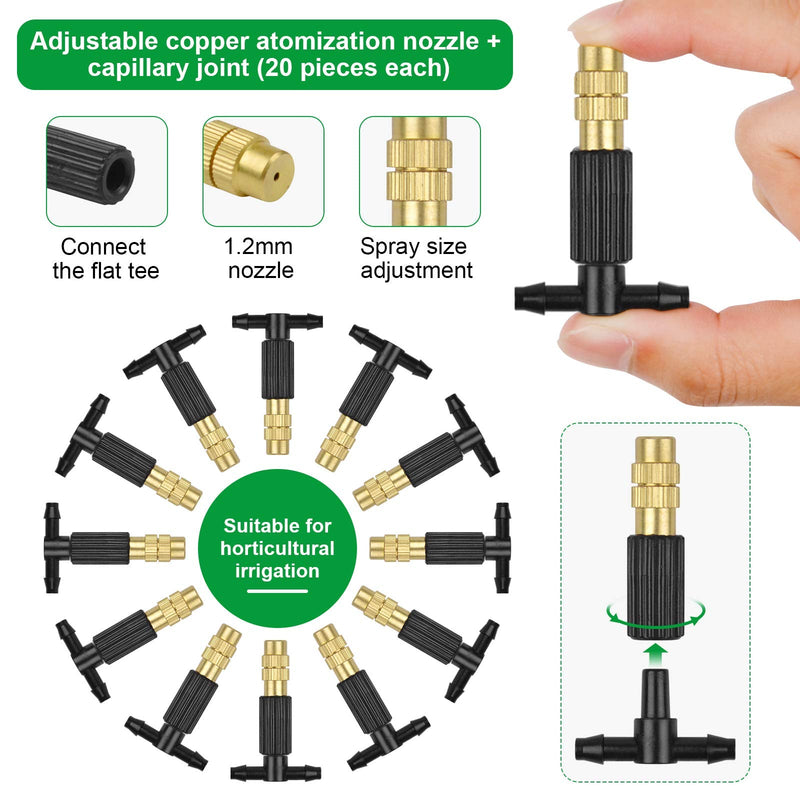 [Australia - AusPower] - Kalolary Irrigation Nozzle Adjustable Copper Atomizing Nozzle Connect 4/7 Hose Tube Micro Nozzle Drip Irrigation Sprayer Garden Cooling Irrigation Equipment with 3-Way Drip Irrigation Connector 