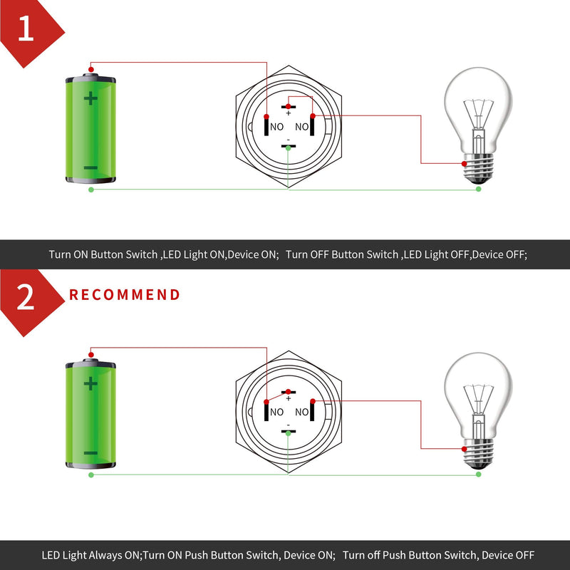 [Australia - AusPower] - APIELE (Pack of 2) 19MM Momentary Push Button Switch 5A Aluminium Alloy Shell 12V 24V 36 DC 110V 250V AC 5A 1NO SPST Screw Terminal APIELE (Red Shell) Red 
