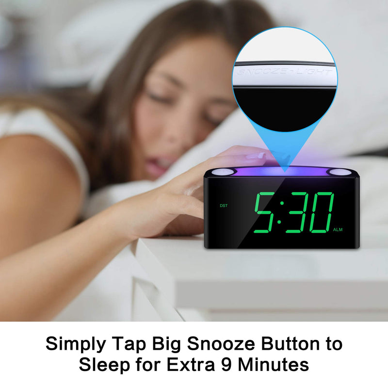 [Australia - AusPower] - Digital Alarm Clock for Bedroom, 7" Large LED Display Clock with Night Light, USB Phone Charger, Dimmer, Battery Backup, Easy to Set Extra Loud Bedside Clock for Heavy Sleeper Kid Senior Teen Boy Girl Green Digits 