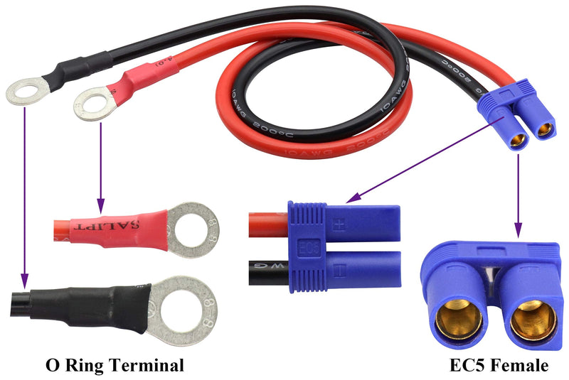 [Australia - AusPower] - AAOTOKK EC5 to O Ring Terminal Cable,EC5 Female to O Ring Eyelet Terminal Plug Connector Cable 10AWG RC ESC Charger Side Power(40cm/15inch) 