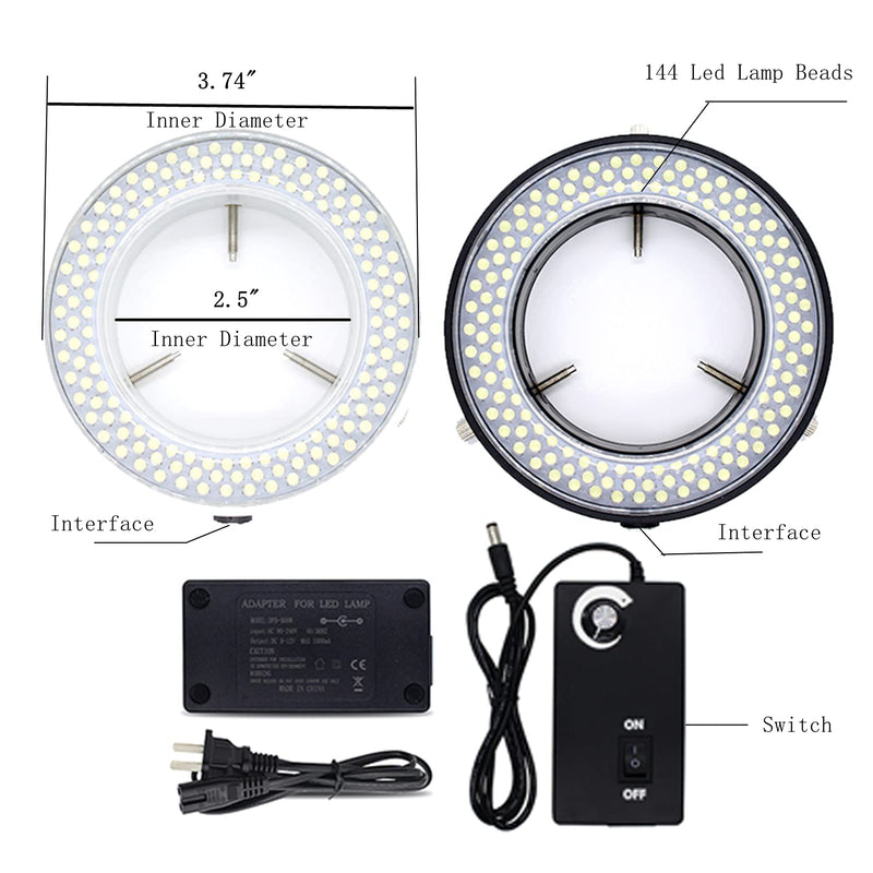[Australia - AusPower] - Microscope 144 Led Ring Light Adjustable Illuminator,Microscope Light Source for Lab Stereo Microscope,with Industry Power Adapter for Eg-sm Eyepiece Eyeshields Or Eye-Guards (Black) Black 