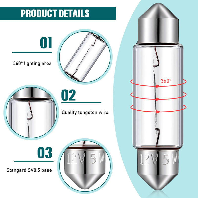 [Australia - AusPower] - 20 Pieces Xenon Festoon Light Bulb Clear Double Ended Festoon Bulb Marine Festoon Bulb 12V Standard Miniature 6411 Bulb for Mantel, Shelves, Bookcase, Refrigerator, Car Tail Light, Dome Light (5W) 