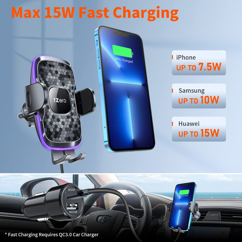 [Australia - AusPower] - Wireless Charger for Car, 1Zero Car Vent Mount Wireless Charger, iPhone Car Wireless Charger Phone Holder [with QC 3.0 Adapter] for iPhone 13/12/11 Pro Max X XR XS Max, Samsung S22 S21 Note 20 & More 
