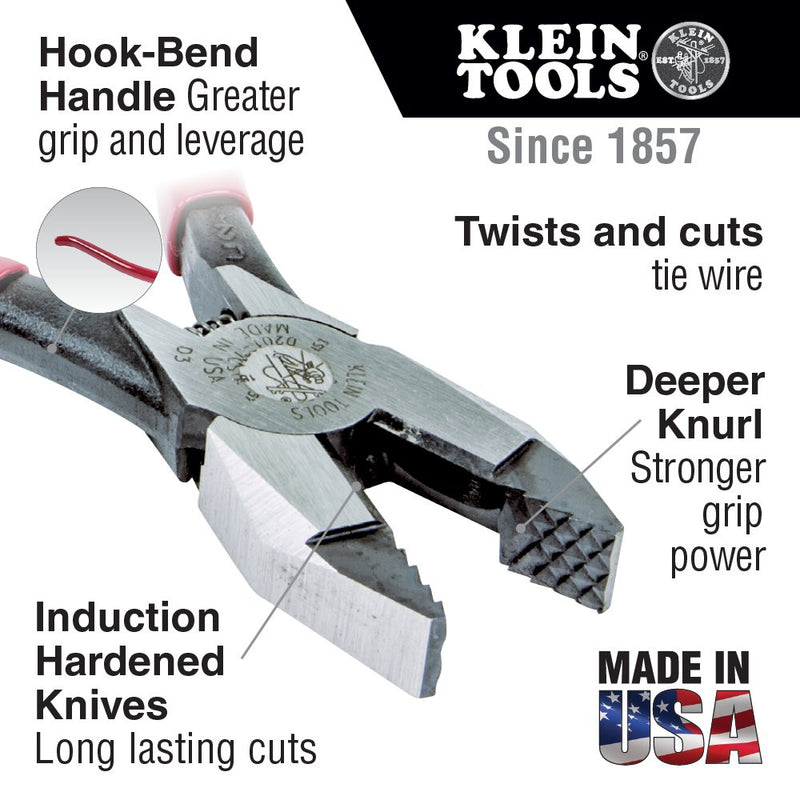 [Australia - AusPower] - Klein Tools D201-7CSTA Linesman Pliers, Side Cutters with Spring Loaded Action, Ironworker Pliers have Aggressive Knurl and Tempered Handles 