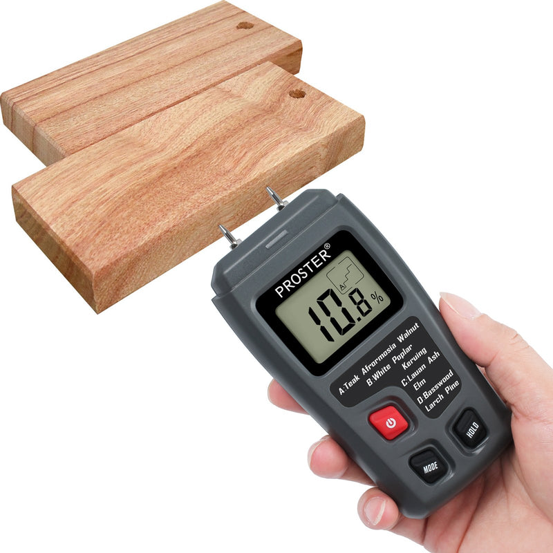 [Australia - AusPower] - Proster Digital Wood Moisture Meter Handheld LCD Moisture Tester Damp Moisture Tester Detector for Firewood Paper Humidity Measuring 2 Pins(gray) 
