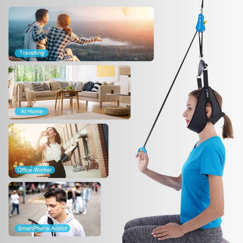 [Australia - AusPower] - Cervical Neck Traction Device for Home Use, Portable Neck Stretcher Hammock Over Door for Neck Pain Relief, Neck Sling for Spine Decompression 