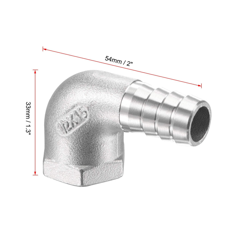 [Australia - AusPower] - uxcell 304 Stainless Steel Hose Barb Fitting Elbow, 15mm Barbed x 1/2" NPT Female Pipe Connector Adapter for Water Fuel Air, Pack of 2 