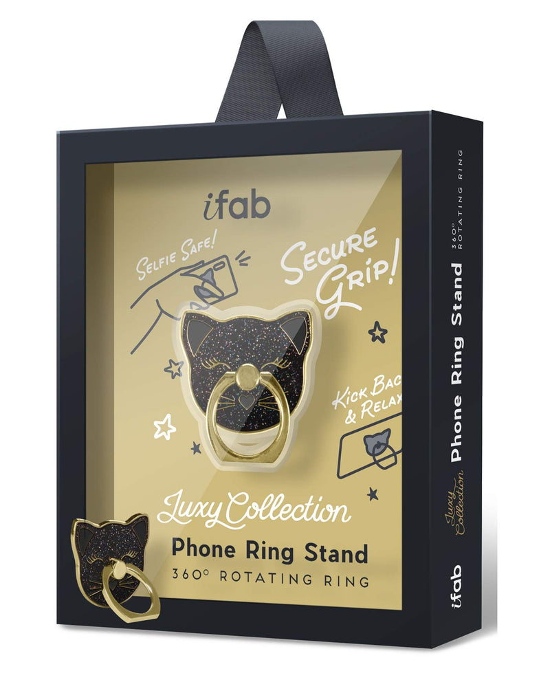 [Australia - AusPower] - Cellphone Ring Holder Finger Kickstand (2 Pack) - ifab 360° Rotation/Sturdy/Reusable/Grip/Stand/ Universal - Compatible with All Smartphones - Cat Black 