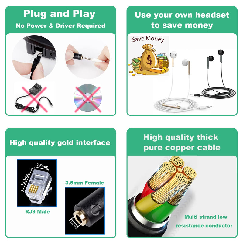 [Australia - AusPower] - VoiceJoy 3.5mm Smartphone Headset to RJ9 Adapter Cable - 3.5mm Stereo Headphone Converter,ONLY for Yealink IP Phones T28P,T32G,T41P,T38G,T42G,T46G,T48G etc 