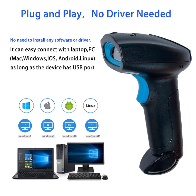 [Australia - AusPower] - 2D QR Barcode Scanner Wireless, Handheld Wired 1D Bar Code Reader USB Support Screen Scan, Automatic CMOS Image Scanner for Computer POS System Supermarket Retail 