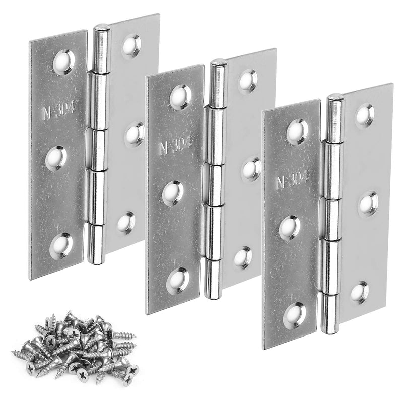 [Australia - AusPower] - 6PCS Hinges, 3 Inch Hinges and Latches for Wood Boxes,- Brushed Nickel Door Hinges, Commercial Grade Stainless Steel Hinges, Thickened Closet Door Hinge with, with 36 Mounting Screws 