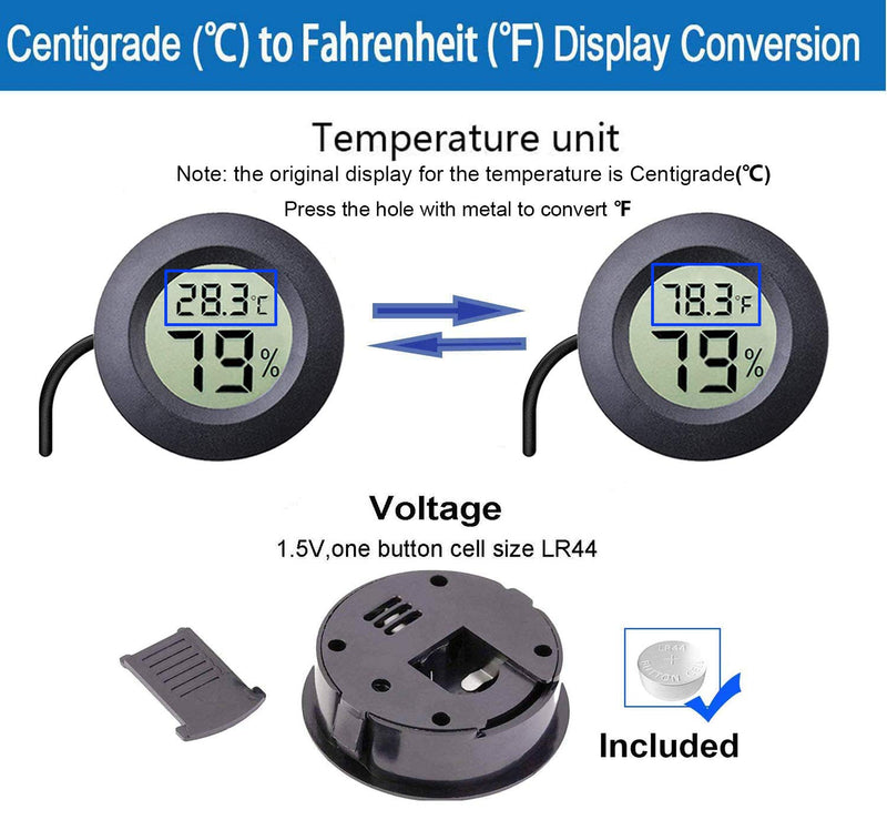 [Australia - AusPower] - MEGGSI 1-Pack Mini Digital Hygrometer Thermometer Gauge with Probe, Indoor Outdoor Temperature Humidity Meter for Greenhouse Incubator Reptile Terrarium Humidor, 1.5m Cable, Fahrenheit (℉)/Celsius(℃) 