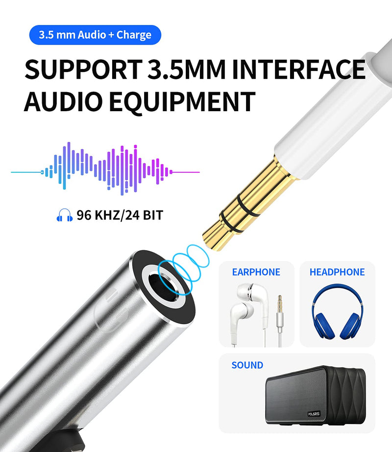 [Australia - AusPower] - Headphone Adapter Lightning to 3.5mm AUX Audio Jack and Charging Dongle Earphone Headset Splitter Compatible with iPhone 11 12 13 Mini pro max xs xr x 7 8 Ipad Air para Y Cable Cord Converter Earbud 