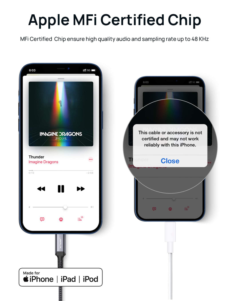 [Australia - AusPower] - Lightning to 3.5mm Audio Cord 6FT, JSAUX [Apple Mfi Certified] Lightning to Aux Cable for iPhone 13/13 Pro Max/12/12 Mini/12 Pro/12 Pro Max/11 Pro/11 Pro Max/X/XR/XS Max/8/7/Headphone/Car Stereo-Grey Grey 