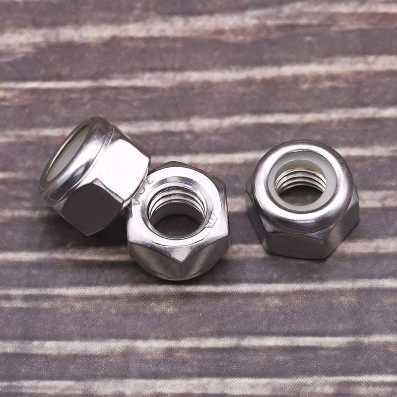 [Australia - AusPower] - 1/4"-20 (60 PCS) Stainless Steel Hex Locknuts with White Nylon Insert, Stainless Steel 304 (18-8) Lock Nuts, Bright Finish, Full Thread, Hex Drive 1/4"-20 (60 PCS) 