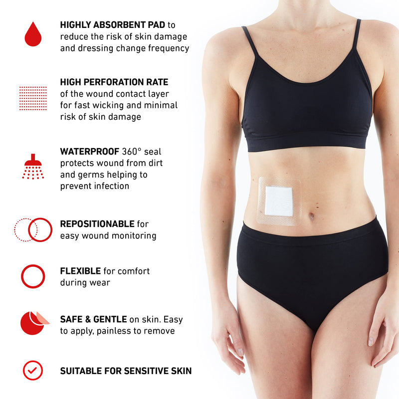 [Australia - AusPower] - Neo G Opti-Heal Silicone Multi Purpose Surgical Wound Dressing– Sterile Adhesive Bandages for Surgical Wounds, Cuts, Abrasions – Barrier Island Dressing 4x4 - Absorbent Breathable Waterproof 4 Pack 