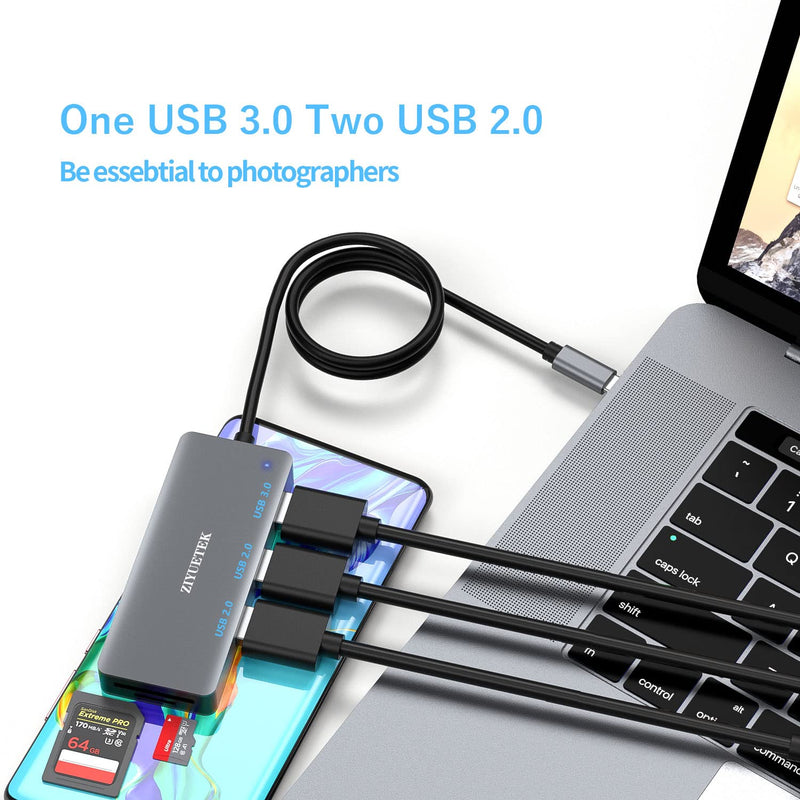 [Australia - AusPower] - USB C Hub, USB hub 3.0 and SD Card Reader 3in1 Multi-Function hub Designed for MacBook pro Surface pro XPS Chrome and Laptop or PC, Support SD, TF, Micro sd Card 