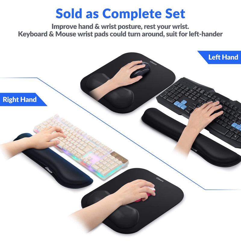 [Australia - AusPower] - Gimars Elongate Smooth Lycra Fabric Ergonomic Mouse Pad Wrist Support, Gel Memory Foam Cushion Set Keyboard Wrist Rest Support, Pain Relieve for Computer, Laptop, Office, School, Home, Gaming, Black Square Set-black 