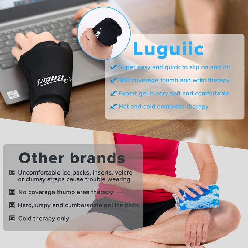 [Australia - AusPower] - Luguiic Wearable Thumb Wrist Ice Pack-Hot Cold Compress Hand Finger Ice Pack,Reusable for Injuries,Carpal Tunnel,Arthritis,Tendonitis,De Quervain's Tenosynovitis, Swelling & Bruises Small/Medium 