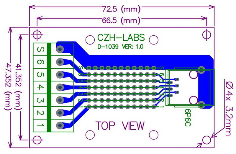 [Australia - AusPower] - Electronics-Salon RJ11/RJ12 6P6C Right Angle Jack Breakout Board, Terminal Block Connector. 