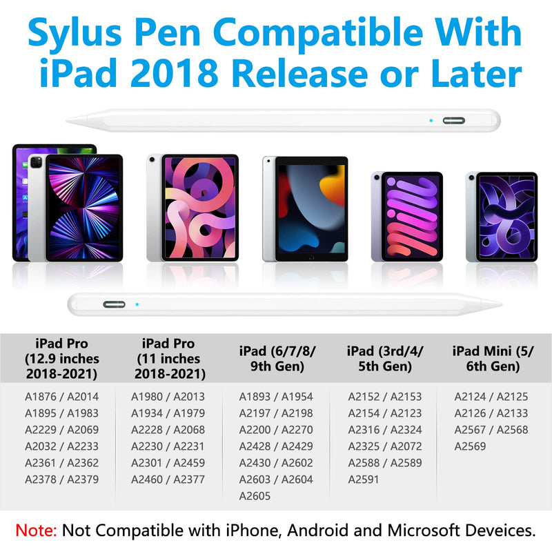 [Australia - AusPower] - Stylus Pen for iPad with Palm Rejection and Tilt Sensitive, Stylus Pencil Compatible with (2018-2022) iPad Pro 11/12.9 inch, iPad 9th/8th/7th/6th Gen, iPad Air 5th/4th/3rd Gen, iPad Mini 6th/5th Gen 