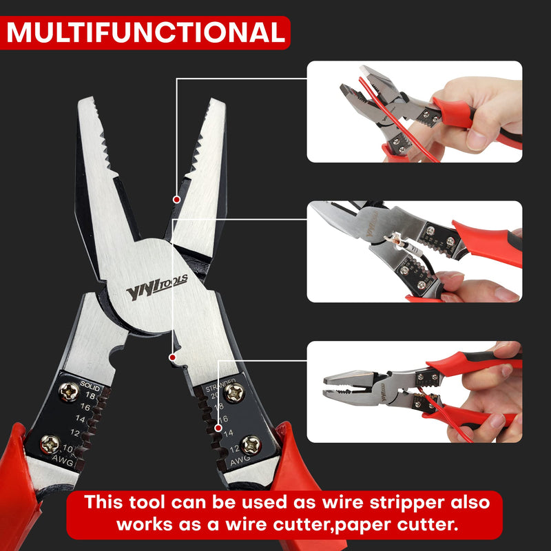 [Australia - AusPower] - YIYITOOLS Lineman's Pliers, Combination Pliers with Wire Stripper/Crimper/Cutter Function, Heavy Duty Side Cutting High-Leverage Plier, 8-1/2 inch (HX-1-002) 