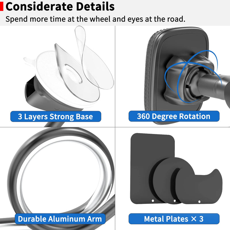 [Australia - AusPower] - APPS2Car Magnetic Car Phone Holder Mount [Flexible Long Arm] Anti-Shake Windshield Phone Mount [6 Strong Magnets] Cell Phone Holder for Car [Case Friendly] Compatible with iPhone Smartphones Tablets 