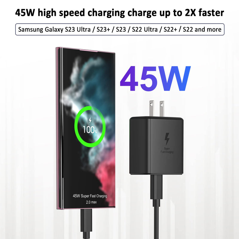 [Australia - AusPower] - [2 Cable] 45W Samsung USB-C Super Fast Charger Type C Wall Android Phone Charger for Samsung Galaxy s23 Ultra Fast Charging S23/S22/S22 Ultra/Z Fold 4,Z Flip 4/Note 10/20/Galaxy Tab S8+/S7+,6FT Cable 45W 6FT 1 PACK(2 Cable) 