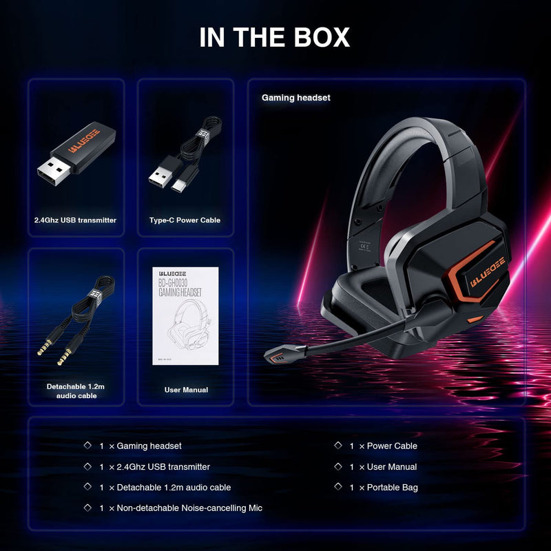 [Australia - AusPower] - Wireless Gaming Headset with Microphone for PS4, PS5, PC, 3-in-1 Gaming Headphones, 2.4GHz USB, Bluetooth 5.0, Wired, Headset for Playstation, Switch, Computer, Xbox 
