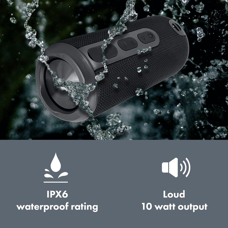 [Australia - AusPower] - Wireless Speaker, IPX6 Waterproof, Portable 10W Bluetooth Loud Travel Speaker with Built in Microphone, Ideal for Both Indoor and Outdoor Use, Black 