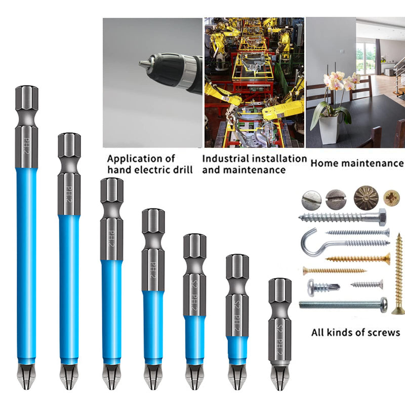 [Australia - AusPower] - Magnetic Anti-Slip Drill Bit -Magnetic PH2 Bits Set Hand Tools 7Pcs Anti Slip Electric Hex Shank Screwdriver Drill Bit (25mm-150mm) 25mm-150mm 