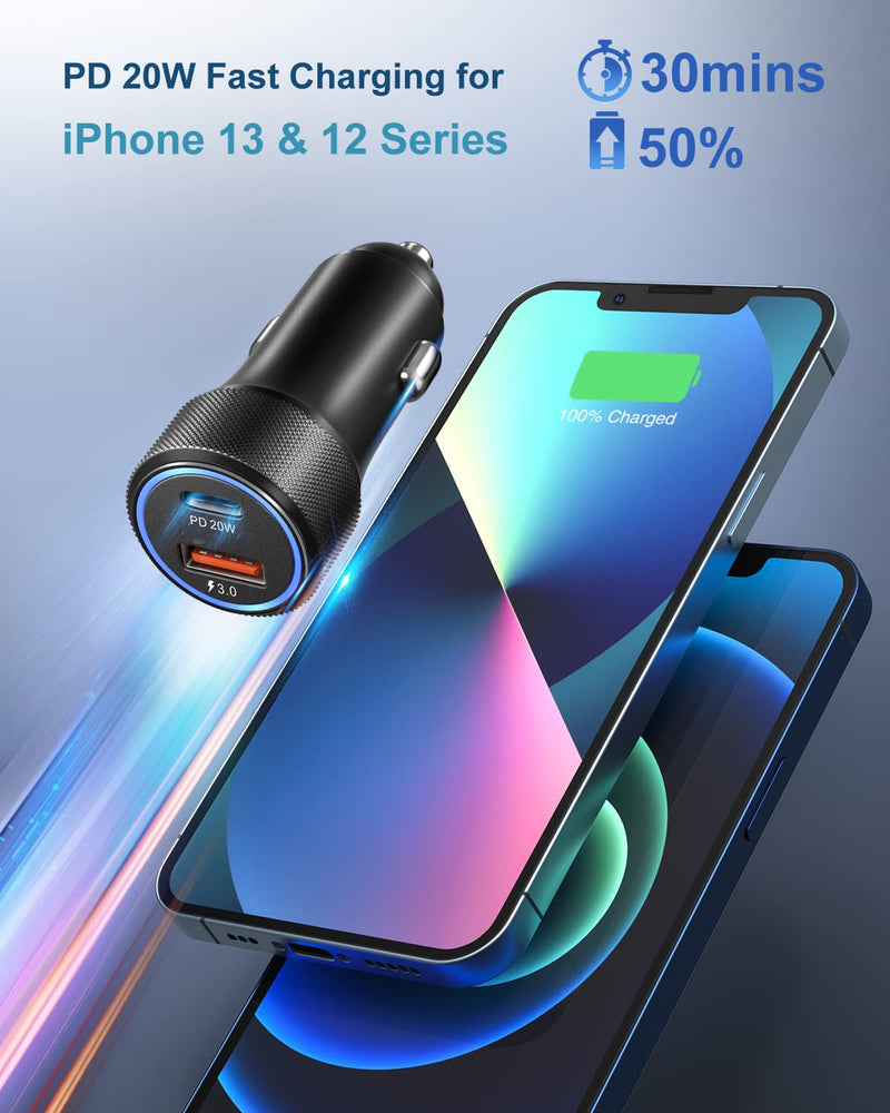 [Australia - AusPower] - [4 Pack] USB C Car Charger, OKRAY 36W Fast Charging Car Charger Adapter, PD20W+QC3.0 Dual Port USB Cigarette Lighter Car Adapter Compatible iPhone 13/12/11/ iPad, Galaxy S22/21, Wireless Car Charger 